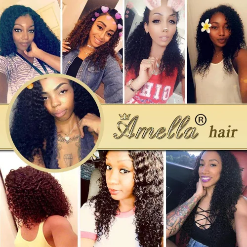 Vista 8 de Amella Hair - Extensiones de cabello humano virgen brasileño rizado 8A, 14, 16, 16 pulgadas, 100% sin procesar, cabello humano virgen brasileño
