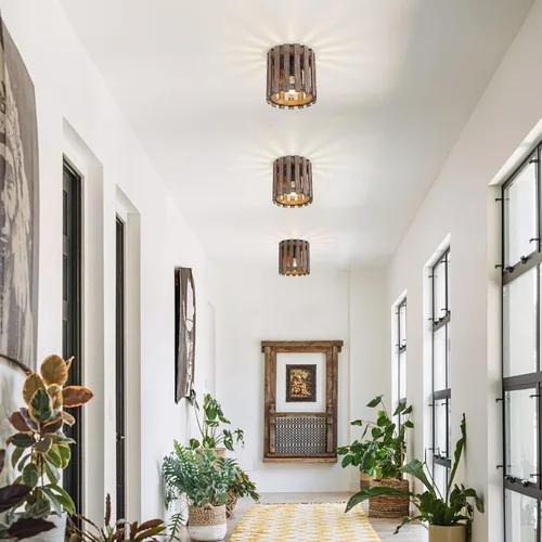 Vista 8 de Lámpara de techo de montaje empotrado de granja, lámpara de madera cerca del techo, accesorios de iluminación rústicos de pasillo para cocina