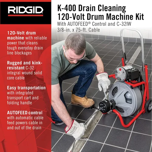 Vista 3 de RIDGID Paquete de máquina de limpieza de drenaje K-400 con cortador T-232 y accesorios