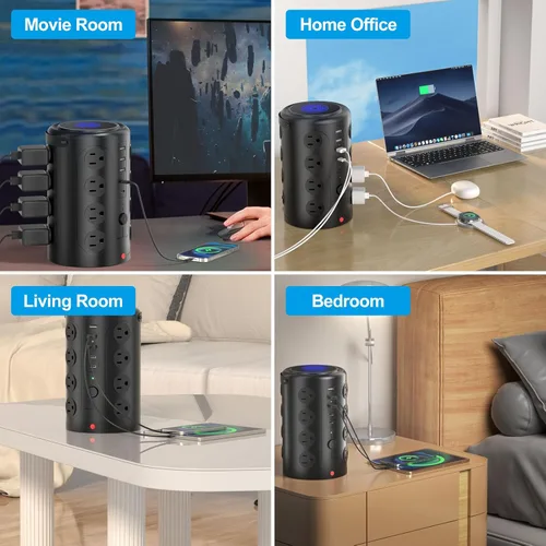 Vista 6 de Regleta de alimentación con protector de sobretensiones de torre (16 salidas de CA + 5 puertos USB incluyendo 2 tipos C), cable de extensión de 5