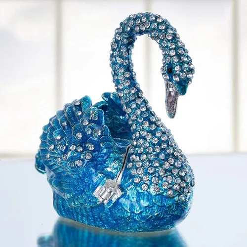 Vista 6 de YU FENG Caja de baratijas de cisne con bisagras y figura de león de cristal coleccionable