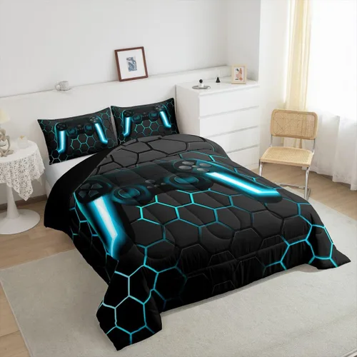 Vista 4 de Edredón de videojuegos para niños y adolescentes, juego de ropa de cama individual, juego de edredón para niños y jugadores, decoración del hogar