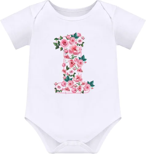 Vista 2 de ODASDO Conjunto de 3 piezas de traje de primer cumpleaños para niña con estampado de flores, de algodón, falda tutú, corona y diadema