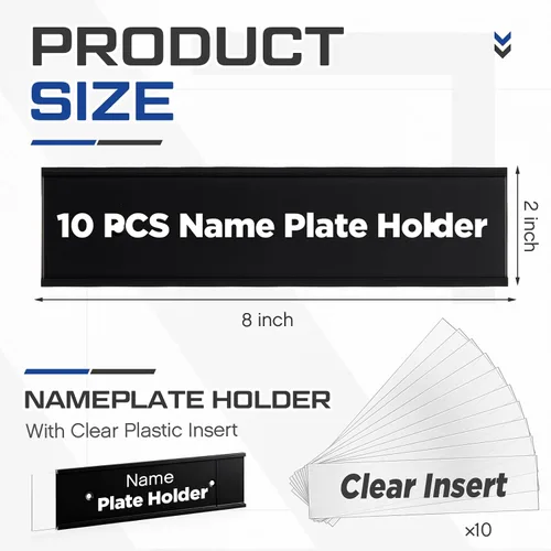 Vista 3 de 10 soportes para placa de identificación de aluminio de 8 x 2 pulgadas con insertos transparentes para puerta o pared, placas de identificación