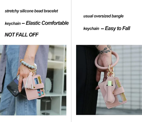 Vista 4 de Llavero Pulsera Llavero Pulsera Silicona Brazalete Billetera Tarjeta Chapstick Holder