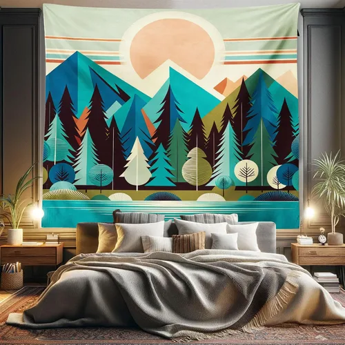Vista 175 de Ambesonne Tapiz Trippy, vista panorámica de la cascada con bosques de ensueño y mandala oriental psicodélico, decoración de tela para colgar