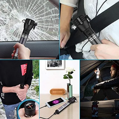Vista 4 de XREXS Linterna LED solar para automóvil, linterna de rescate solar multifuncional, USB y cargador solar, portátil para senderismo, camping, viajes