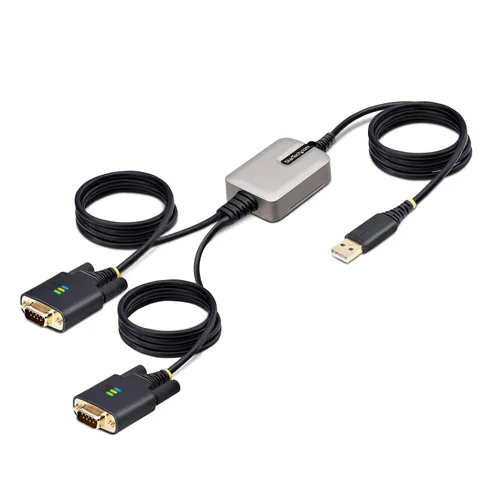 Vista 8 de StarTech.com Cable adaptador de 2 puertos USB a serie de 2 pies, retención COM, FTDI, USB a DB9 RS232, tornillos y tuercas DB9 cambiables