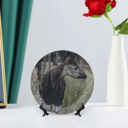Vista 6 de Plato decorativo de animales silvestres de África para cocina, recuerdo de cerámica para colgar en la pared con soporte de exhibición, decoración