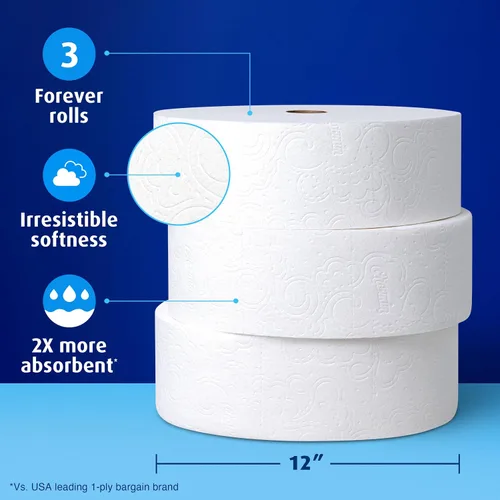 Vista 4 de Charmin Papel higiénico ultra suave, 3 rollos de repuesto Forever Rolls, 2 capas de papel de baño, 3 rollos