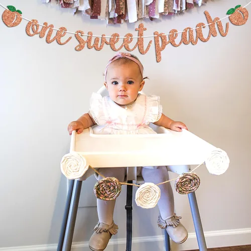 Vista 5 de Cartel con texto en inglés «One Sweet Peach» con tema de durazno para niños, decoración de fiesta de baby shower, suministros para niños y niñas