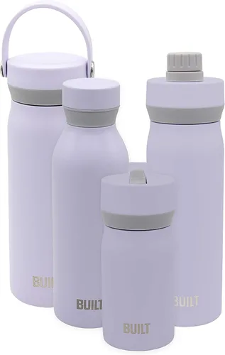 Vista 5 de BUILT Cascade - Botella de agua de doble pared aislada al vacío de acero inoxidable con boca ancha con agarre cómodo, tapa de popote y asa