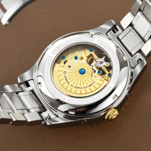 Vista 5 de CARNIVAL Mens tourbillon Multifunction Calendar Sapphire Full Gold Automatic Waterproof Watches