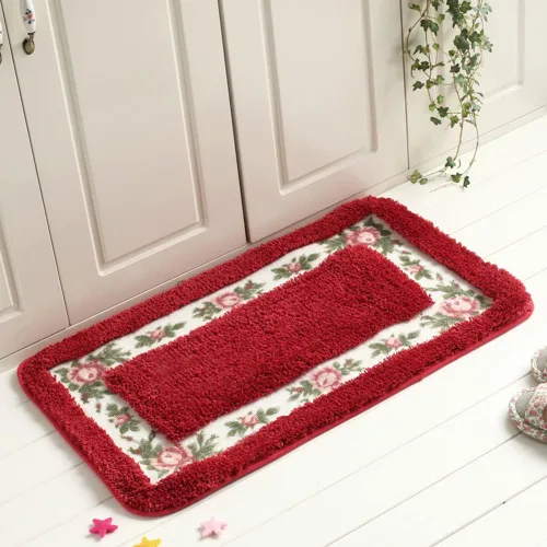 Vista 9 de vctops Elegante tapete de baño con diseño de rosas y flores, tapete de bienvenida para cocina, suave, antideslizante, absorbente, color rosa, 31 x