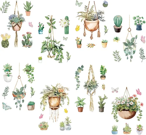 Vista 14 de CRASPIRE 8 estilos de tulipanes de flores, mariposas, calcomanías de pared de PVC floral, impermeables, autoadhesivas, vinilo autoadhesivo