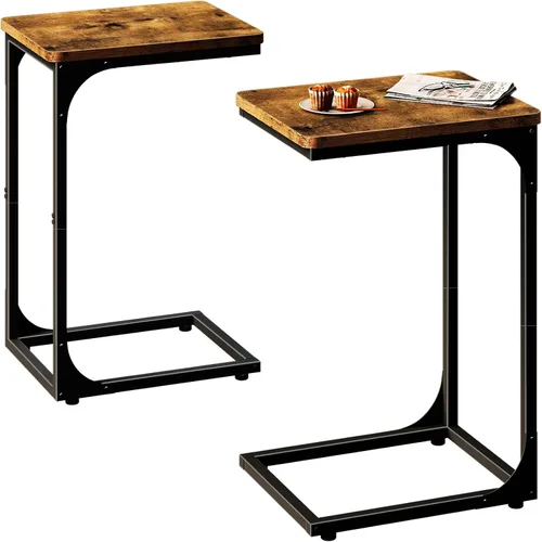 Vista 9 de QEEIG - Juego de 2 mesas auxiliares de mesa en forma de C, modernas, color negro (017-30B)