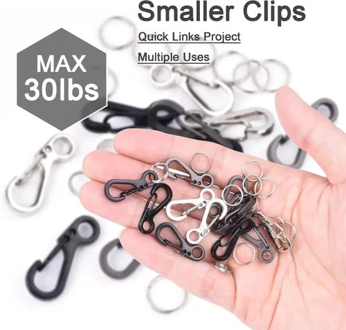 Vista 6 de Small Carabiner Clip Metal Spring Snap Hooks Mini Paracord Hanging Clips for Camera Strap, Flashlight, Key Chain