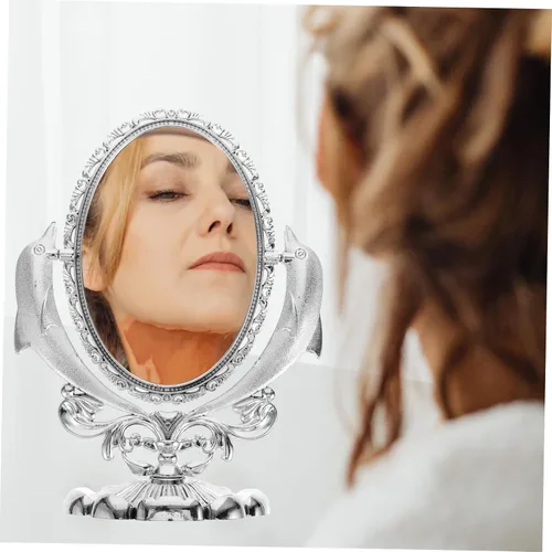 Vista 9 de CHILDWEET Espejo de maquillaje de doble cara, espejo de escritorio giratorio para tocador de mesa, reflejo para aplicación de maquillaje, base