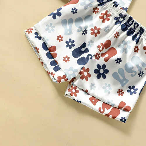 Vista 6 de Conjunto de pijama de satén para bebés y niños pequeños, pijamas de manga larga con botones para niñas 4 de julio