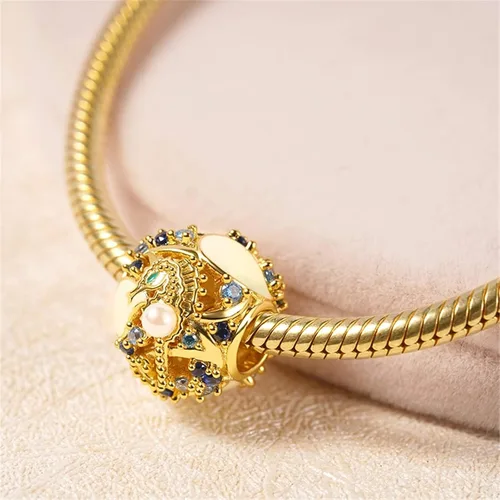 Vista 2 de GNOCE - Abalorio de plata de ley, chapado en oro, con incrustaciones de piedras y perlas, para mujer, niña, esposa, hija