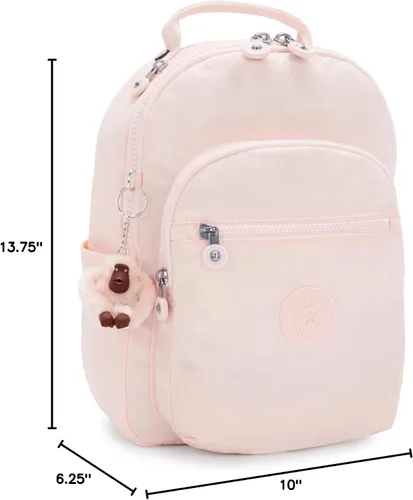 Vista 28 de Kipling Mochila pequeña Seoul para mujer, duradera, correas acolchadas para el hombro con funda para tableta, bolsa, Firma Emb, Mochila para tableta