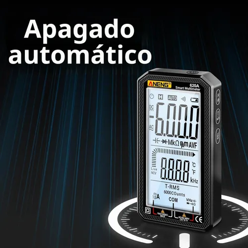 Vista 6 de Multímetro digital de 6000 cuentas, voltímetro de rango automático con LCD, mide corriente CA/CC, voltaje, temperatura de resistencia, para Negro
