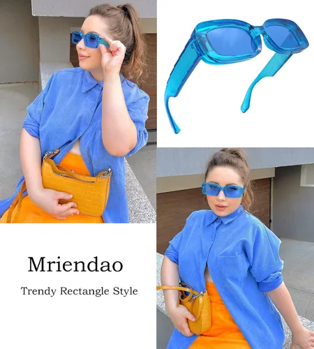 Vista 6 de Y2K - Lentes de sol rectangulares de moda para mujeres y hombres, estilo retro de los años 90, color rojo, rosa, verde, montura cuadrada gruesa