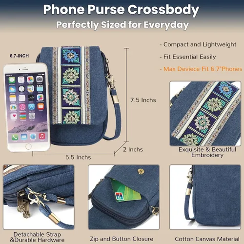 Vista 4 de Goodhan Bolsa cruzada de lona bordada para teléfono celular, monedero para mujer