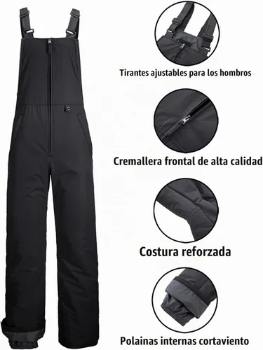 Vista 6 de GEMYSE Overol con peto de esquí impermeable aislado para hombre, pantalones de snowboard de invierno Negro