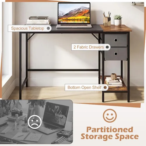 Vista 6 de Tangkula 48-Inch Computer Desk with 2 Drawers, Modern Home Office Desk with Hanging Hook & Storage Shelf, Multipurpose Writing Desk for Study Bedroom