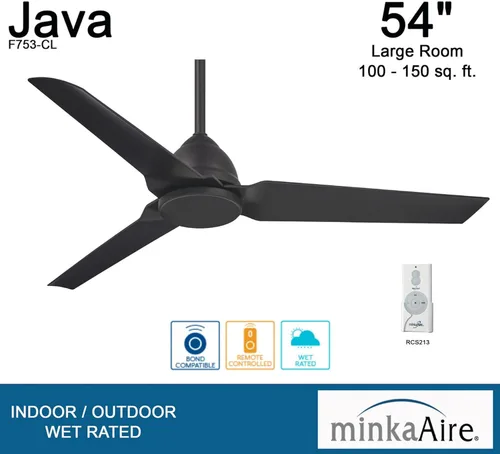 Vista 7 de MINKA-AIRE F753-CL Java Ventilador de techo de 3 aspas para exteriores de 54 pulgadas en acabado carbón