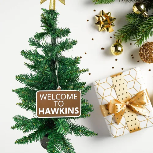 Vista 6 de Adorno navideño de Welcome to Hawkins, perfecto para fanáticos de Stranger Things, adorno decorativo de vacaciones, fabricado en los Estados Unidos