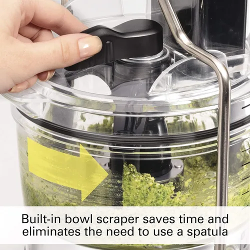 Vista 4 de Hamilton Beach Stack & Snap - Procesador de alimentos y picador de verduras de 8 tazas con cuchilla ajustable, raspador de tazón integrado y estuche