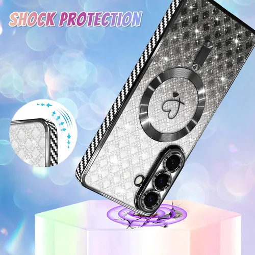 Vista 357 de Bonoma - Funda compatible con Samsung Galaxy S21 Plus, diseño de corazón con purpurina, color rosa Support for MagSafe, Plating Magnetic Case TPU