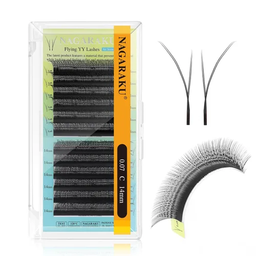Vista 33 de NAGARAKU YY - Extensiones de pestañas, suministros Y, Lash 4D, Easy Fan, pestañas cruzadas de volumen ruso, pestañas YY, tejidas a mano, malla