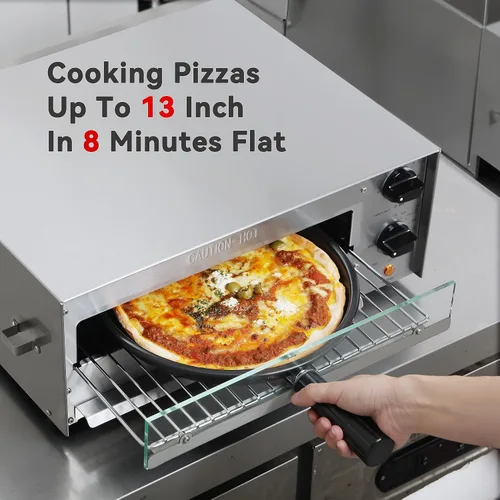 Vista 4 de CROSSON Horno eléctrico de pizza congelada para encimera para interiores con temporizador de 30 minutos, puerta de vidrio y luz interior, máquina