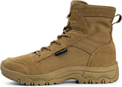 Vista 7 de FREE SOLDIER Botas de senderismo tácticas para hombre, ligeras, cómodas, botas de trabajo de combate de 6 pulgadas Canela