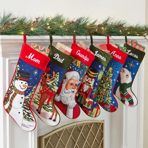 Vista 2 de Let's Make Memories Calcetín de Navidad de punto de aguja personalizado, medias familiares bordadas, decoración de Navidad antigua, decoración