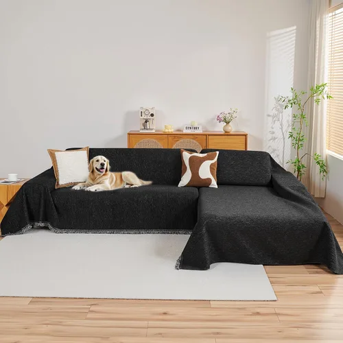 Vista 13 de MYSKY HOME Funda para sofá seccional, 2 piezas de fundas de sofá de felpilla para sofá en L, protector de muebles para mascotas, niños, funda