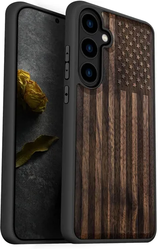 Vista 10 de Carveit Funda de madera para Galaxy S24, brújula vikinga, rosa Viking-Rosy