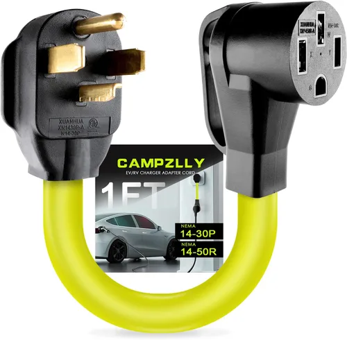 Vista 8 de Cable adaptador del cargador EV Campzlly, adaptador NEMA 10-50P a 14-50R, enchufe de 50A a 4 clavijas hembra, compatible con EV para carga de nivel