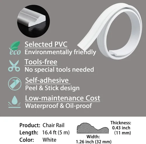 Vista 4 de Gaahing Moldura flexible de pared y riel de la silla, moldeo de panel autoadhesivo para despegar y pegar, decoración del hogar de bricolaje