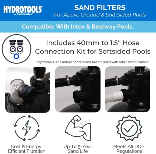 Vista 2 de HYDROTOOLS Bombas de filtro de arena y cartucho para piscinas sobre el suelo Sistemas de limpieza de 12-16 pulgadas y 8-40 SF Opciones de bomba