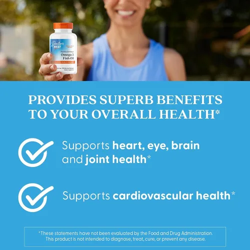 Vista 5 de Doctor's Best Suplemento de aceite de pescado Omega 3 para mujeres y hombres, fuente de ácidos grasos DHA, EPA y omega-3, purificado, alta potencia