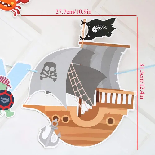 Vista 7 de Cartel de cumpleaños de pirata, decoraciones de fiesta para niños, suministros de fiesta temática pirata, pancarta de baby shower para niños 1, 2