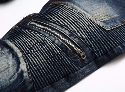 Vista 5 de Skinny Slim Fashion - Jeans elásticos de motociclista de Hip Hop con agujeros rectos rasgados.