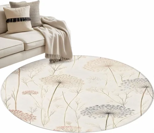 Vista 2 de Area Rug, Dandelion Retro Leaves Non-Skid Rubber Backing Large Rectangle Rugs - Living Room Bedroom Home Office, Farmhouse Botanical Watercolor