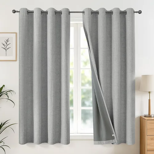Vista 32 de Joydeco Cortinas negras 100% opacas para dormitorio, oscurecimiento de habitación, aislamiento térmico, cortinas cortas texturizadas con ojales