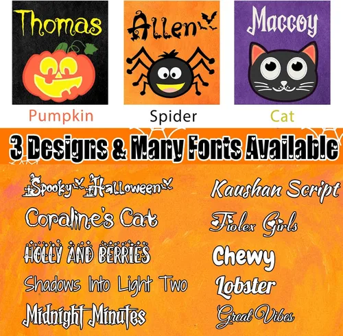 Vista 2 de Cubo de Halloween personalizado con nombre personalizado para trucos o tratos, bolsa de dulces personalizada para niños, bolsas de lona grandes