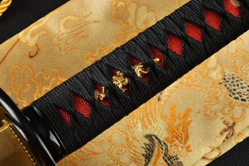 Vista 4 de Dragón rojo grabado SAYA - Espada guerrera katana japonesa de Damasco con hoja de acero doblada